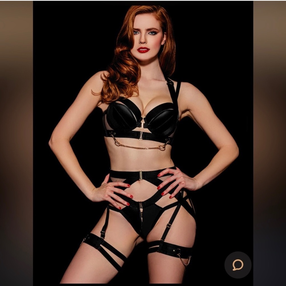 Honey Birdette Kukuro Lingerie Set Bra garter belt and thong. SOLD AS SET ONLY